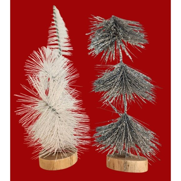 Glitter Bottle Brush Christmas Tree Set Decorative Holiday Decor 3 Pcs 6-9 Inch - Picture 5 of 10